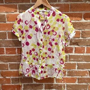 Zara Basic Silk / Cotton Women's Lightweight Short Sleeve Button Down Top Size 6